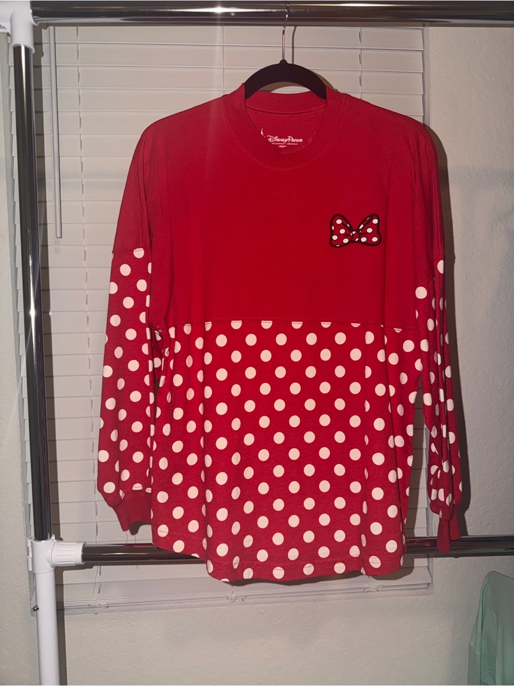 Disney Red Polka Dot Mini Mouse Long Sleeve Top with Bow Patch - Picture 1 of 4